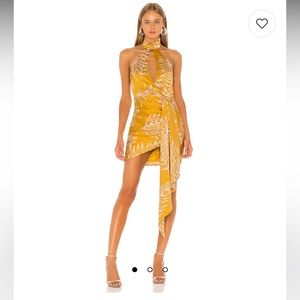 Revolve Antonia Mini Dress in Gold Tropical S